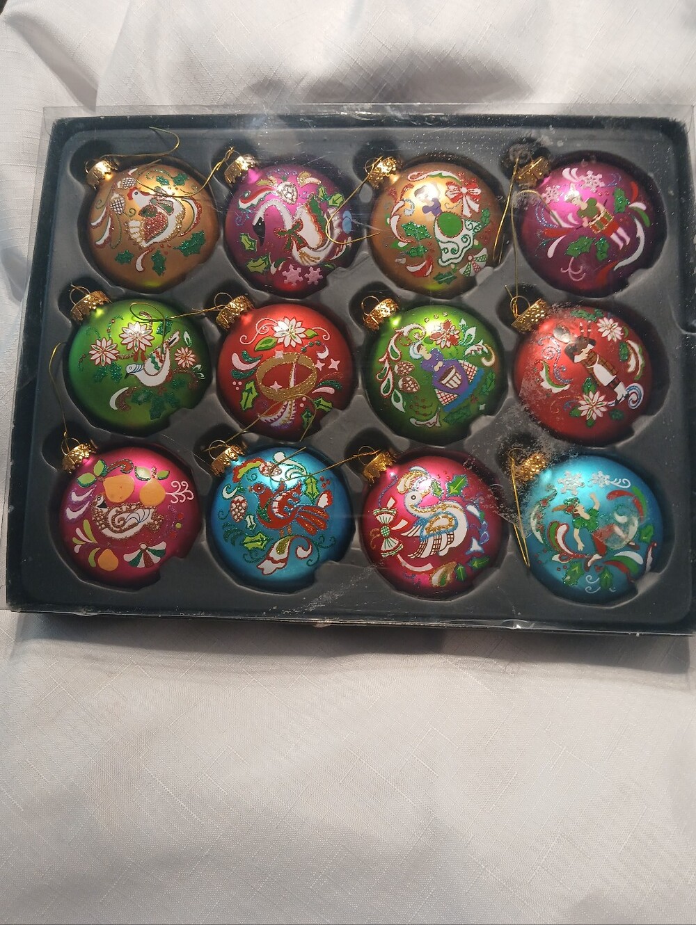 Hobby Lobby 2013 Set of 12 Days Of Christmas Hand-Painted Glass Ornaments